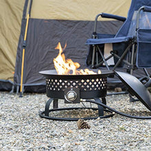 Load image into Gallery viewer, Bond Manufacturing 67836 54,000 BTU Aurora Camping, Backyard, Tailgating, Hunting and Patio. Locking Lid & Carry Handle Portable Steel Propane Gas Fire Pit Outdoor Firebowl, 18.5", Bronze