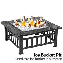 Load image into Gallery viewer, ZENY 32’’ Outdoor Fire Pits BBQ Square Firepit Table Backyard Patio Garden Stove Wood Burning Fireplace with Spark Screen Cover,Poker,Cover,Grill