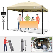 Load image into Gallery viewer, Leader Accessories Pop-Up Canopy Tent 10'x10' Canopy Instant Canopy Straight Leg Shelter with Wheeled Carry Bag, Beige