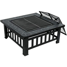 Load image into Gallery viewer, ZENY 32’’ Outdoor Fire Pits BBQ Square Firepit Table Backyard Patio Garden Stove Wood Burning Fireplace with Spark Screen Cover,Poker,Cover,Grill