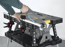Load image into Gallery viewer, Keter - 197283 Folding Table Work Bench for Miter Saw Stand, Woodworking Tools and Accessories with Included 12 Inch Wood Clamps – Easy Garage Storage Black/Yellow