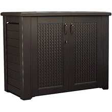 Load image into Gallery viewer, Rubbermaid Extra Large Decorative Patio Storage, Weather Resistant Outdoor Storage Cabinet, Dark Teak