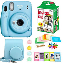 Load image into Gallery viewer, Fujifilm Instax Mini 11 Instant Camera + Instax Mini Twin Pack Film + Hanging Frames + Plastic Frames + Case + Close Up Filters - All Inclusive Bundle! (Sky Blue)