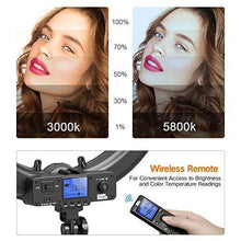 Load image into Gallery viewer, Ring Light with Wireless Remote and iPad Holder, Pixel 19" Bi-Color LCD Display Ring Light with Stand and Selfie Remote, 55W 3000-5800K CRI≥97 Light Ring for Live Stream Self-Portrait Video Shooting