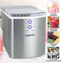 Load image into Gallery viewer, Igloo ICEB33SS Large-Capacity Stainless Steel Automatic Portable Electric Countertop Ice Maker Machine, 33 Pounds in 24 Hours, 9 Cubes Ready in 7 minutes, With Scoop and Basket