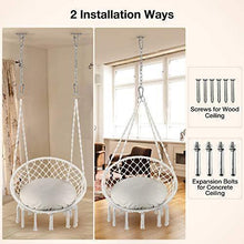 Load image into Gallery viewer, Greenstell Hammock Chair Macrame Swing with Cushion and Hanging Hardware Kits, Max 290 Lbs Hanging Cotton Rope Swing Chair, Comfortable Hanging Chairs for Indoor, Outdoor, Home, Patio, Yard (Beige)