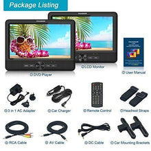 Load image into Gallery viewer, FANGOR 10’’ Dual Car DVD Player Portable Headrest CD Players with 2 Mounting Brackets, 5 Hours Rechargeable Battery, Last Memory, Free Regions, USB/SD Card Reader, AV Out&in ( 1 Player + 1 Screen )