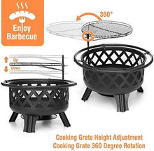 Load image into Gallery viewer, KINGSO 2-in-1 Outdoor Fire Pit with Cooking Grate 30" Heavy Duty Fire Pits Outdoor Wood Burning Steel BBQ Grill Firepit Bowl with Spark Screen Cover Log Grate Fire Poker for Backyard Bonfire Patio
