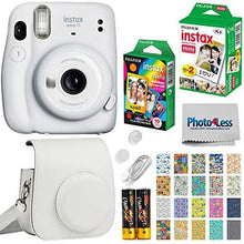 Load image into Gallery viewer, Fujifilm Instax Mini 11 Instant Camera + Fujifilm Instax Mini Twin Pack Instant Film (16437396) + Single Pack Rainbow Film + Case + Travel Stickers (Ice White)