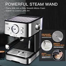 Load image into Gallery viewer, Espresso Machine 15 Bar Coffee Maker Espresso with Milk Frother Wand for Cappuccino, Latte, Mocha, Machiato, For Home Barista, 1100W, Black