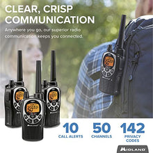 Load image into Gallery viewer, Midland 50 Channel Waterproof GMRS Two-Way Radio - Long Range Walkie Talkie with 142 Privacy Codes, SOS Siren, and NOAA Weather Alerts and Weather Scan (Black/Silver, 3-Pack)