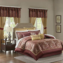 Load image into Gallery viewer, Madison Park Essentials Brystol 24 Piece Room in a Bag Faux Silk Comforter Jacquard Paisley Design Matching Curtains Down Alternative Hypoallergenic All Season Bedding-Set, King(104"x92"), Red