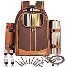 Load image into Gallery viewer, Picnic Backpack Bag for 4 Person With Cooler Compartment, Detachable Bottle/Wine Holder, Fleece Blanket, Plates and Cutlery Set Perfect for Outdoor, Sports, Hiking, Camping, BBQs(Coffee)