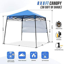 Load image into Gallery viewer, EAGLE PEAK Day Tripper 8' x 8' Slant Leg Lightweight Compact Portable Canopy w/Backpack Easy One Person Set-up Folding Shelter 6' x 6' Top and 8' x 8' Base (Blue)