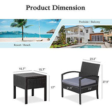 Load image into Gallery viewer, M&W 3 Pieces Patio Furniture Set, Wicker Outdoor Chairs and Coffee Table for Balcony, PE Rattan Bistro Table Set for Lawn, Garden, Backyard, Grey (Throw Pillow NOT Included)