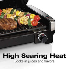 Load image into Gallery viewer, Hamilton Beach Electric Indoor Searing Grill with Viewing Window and Removable Easy-to-Clean Nonstick Plate, 6-Serving, Extra-Large Drip Tray, Stainless Steel (25361)