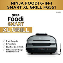Load image into Gallery viewer, Ninja FG551 Foodi Smart XL 6-in-1 Indoor Grill with 4-Quart Air Fryer Roast Bake Dehydrate Broil and Leave-in Thermometer, with Extra Large Capacity, and a Stainless Steel Finish