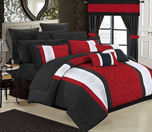 Load image into Gallery viewer, Chic Home 24 Piece Danielle Complete Pintuck Embroidery Color Block Bedding, Sheets, Window Panel Collection Bed in a Bag Comforter Set, Queen, Red