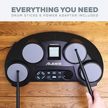 Load image into Gallery viewer, Alesis Compact Kit 4 – Tabletop Electric Drum Set with 70 Electronic / Acoustic Drum Kit Sounds, 4 Pads, Battery- or AC-Power and Drum Sticks Included
