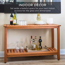 Load image into Gallery viewer, Best Choice Products 48in 2-Shelf Eucalyptus Wood Console Table Indoor Outdoor Multifunctional Buffet Bar Storage Organizer w/Natural Finish, Sliders