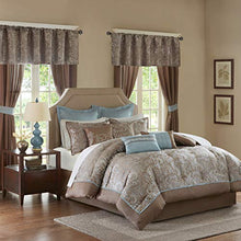 Load image into Gallery viewer, Madison Park Essentials Brystol 24 Piece Room in a Bag Faux Silk Comforter Jacquard Paisley Design Matching Curtains Down Alternative Hypoallergenic All Season Bedding-Set, Queen(90"x90"), Blue