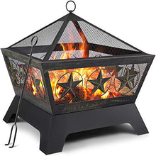Load image into Gallery viewer, Amagabeli Fire Pit Outdoor Wood Burning 24in Firepit Firebowl Fireplace Poker Spark Screen Retardant Mesh Lid Extra Deep Large Square Outside Backyard Deck Heavy Duty Metal Grate Rustproof Bronze