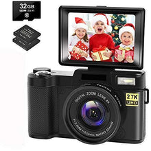 Load image into Gallery viewer, Digital Camera Vlogging Camera with YouTube 30MP Full HD 2.7K Vlog Camera with Flip Screen 180° Rotation with 32GB Memory Card and 2 Batteries (Focus Fixed)