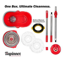 Load image into Gallery viewer, HAPINNEX Spin Mop Wringer Bucket Set - for Home Kitchen Floor Cleaning - Wet/Dry Usage on Hardwood & Tile - Upgraded Self-Balanced Easy Press System with 2 Washable Microfiber Mops Heads