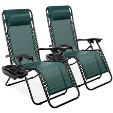 Load image into Gallery viewer, Best Choice Products Set of 2 Adjustable Steel Mesh Zero Gravity Lounge Chair Recliners w/Pillows and Cup Holder Trays, Forest Green
