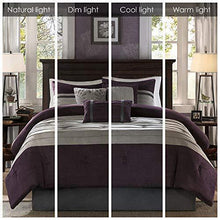 Load image into Gallery viewer, Madison Park - Palmer 7 Piece Comforter Set - Plum - Full - Pieced Microsuede - Includes 1 Comforter, 3 Decorative Pillows, 1 Bed Skirt, 2 Shams
