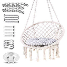 Load image into Gallery viewer, Ohuhu Hammock Chair Hanging Chair Swing with Soft Cushion & Durable Hanging Hardware Kit, 100% Cotton Rope Indoor Macrame Swing Chairs for Bedroom/Balcony, Christmas Idea Gifts for Girls Kids Birthday