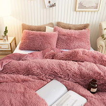 Load image into Gallery viewer, XeGe Plush Shaggy Duvet Cover Set Luxury Ultra Soft Crystal Velvet Bedding Sets 3 Pieces(1 Faux Fur Duvet Cover + 2 Faux Fur Pillowcases),Zipper Closure(Queen,Old Pink)
