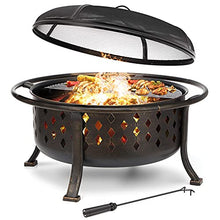 Load image into Gallery viewer, 36'' Fire Pit Outdoor Wood Burning Fire Pits Large Steel BBQ Grill Firepit Bowl for Outside with Spark Screen,Cooking Grate,Poker for Patio Backyard Garden Picnic Bonfire,Oil Rubbed Bronze
