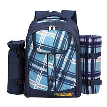 Load image into Gallery viewer, apollo walker Picnic Backpack Bag for 2 Person with Cooler Compartment, Detachable Bottle/Wine Holder, Fleece Blanket, Plates and Cutlery (Blue)