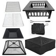 Load image into Gallery viewer, ZENY 32’’ Outdoor Fire Pits BBQ Square Firepit Table Backyard Patio Garden Stove Wood Burning Fireplace with Spark Screen Cover,Poker,Cover,Grill