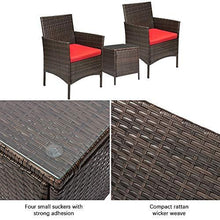 Load image into Gallery viewer, Devoko Patio Porch Furniture Sets 3 Pieces PE Rattan Wicker Chairs with Table Outdoor Garden Furniture Sets (Brown/Red)