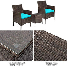 Load image into Gallery viewer, Devoko Patio Porch Furniture Sets 3 Pieces PE Rattan Wicker Chairs with Table Outdoor Garden Furniture Sets (Brown/Blue)
