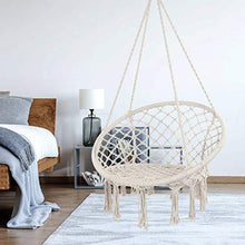 Load image into Gallery viewer, Y- STOP Hammock Chair Macrame Swing, Max 330 Lbs, Hanging Cotton Rope Hammock Swing Chair for Indoor and Outdoor Use (Beige)