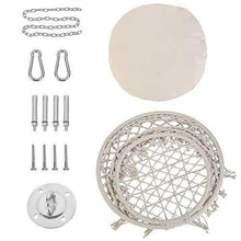 Load image into Gallery viewer, Patio Watcher Hammock Chair Macrame Swing with Cushion and Hanging Hardware Kits, Handmade Knitted Mesh Rope Swing Chair for Indoor, Outdoor, Home, Bedroom, Patio, Yard,Deck, Garden