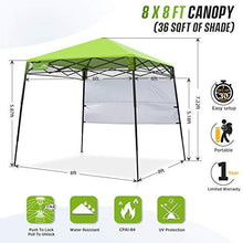 Load image into Gallery viewer, EAGLE PEAK Day Tripper 8' x 8' Slant Leg Lightweight Compact Portable Canopy w/Backpack Easy One Person Set-up Folding Shelter 6' x 6' Top and 8' x 8' Base (Green)