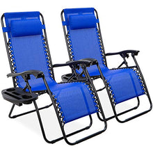 Load image into Gallery viewer, Best Choice Products Set of 2 Adjustable Steel Mesh Zero Gravity Lounge Chair Recliners w/Pillows and Cup Holder Trays, Cobalt Blue