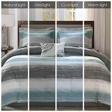 Load image into Gallery viewer, Madison Park Essentials Cozy Bed in a Bag Comforter, Vibrant Color Design All Season Down Alternative Cover with Complete Sheet Set, Queen(90"x90"), Stripe Aqua