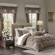 Load image into Gallery viewer, Madison Park Essentials Room in a Bag Faux Silk Comforter Set-Luxe Diamond Tufting All Season Bedding, Matching Curtains, Decorative Pillows, Queen(90"x90"), Taupe