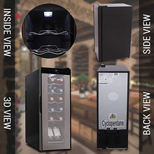 Load image into Gallery viewer, Nutrichef PKCWC120 Refrigerator-White & Red Chiller Countertop Cooler-Freestanding Compact Mini Wine Fridge 12 Bottle Capacity, Digital Control, Glass Door