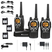 Load image into Gallery viewer, Midland 50 Channel Waterproof GMRS Two-Way Radio - Long Range Walkie Talkie with 142 Privacy Codes, SOS Siren, and NOAA Weather Alerts and Weather Scan (Black/Silver, 3-Pack)