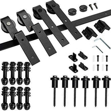 Load image into Gallery viewer, SMARTSMITH 8ft Bypass Barn Door Hardware Kit, Upgraded Bypass Sliding Door Hardware Track for Double Wooden Doors, J Shape Hanger Sliding Door Hardware Kit, Easy Install