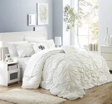 Load image into Gallery viewer, Chic Home Halpert 6 Piece Comforter Set Floral Pinch Pleated Ruffled Designer Embellished Bedding with Bed Skirt and Decorative Pillows Shams Included, Queen White