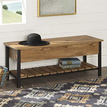 Load image into Gallery viewer, Walker Edison Julian Rustic Farmhouse Lift Top Entry Bench with Bottom Rack, 48 Inch - Barnwood Brown
