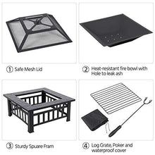 Load image into Gallery viewer, Yaheetech Multifunctional Fire Pit Table 32in Square Metal Firepit Stove Backyard Patio Garden Fireplace for Camping, Outdoor Heating, Bonfire and Picnic