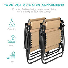 Load image into Gallery viewer, Best Choice Products Set of 2 Adjustable Steel Mesh Zero Gravity Lounge Chair Recliners w/Pillows and Cup Holder Trays, Beige